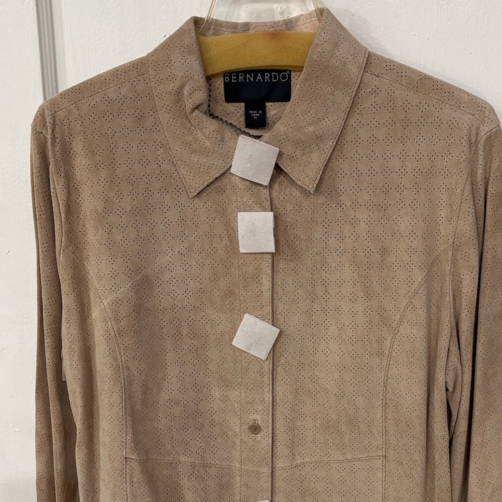 Bernardo Beige Suede Button-Up Shirt - Picture 13 of 13